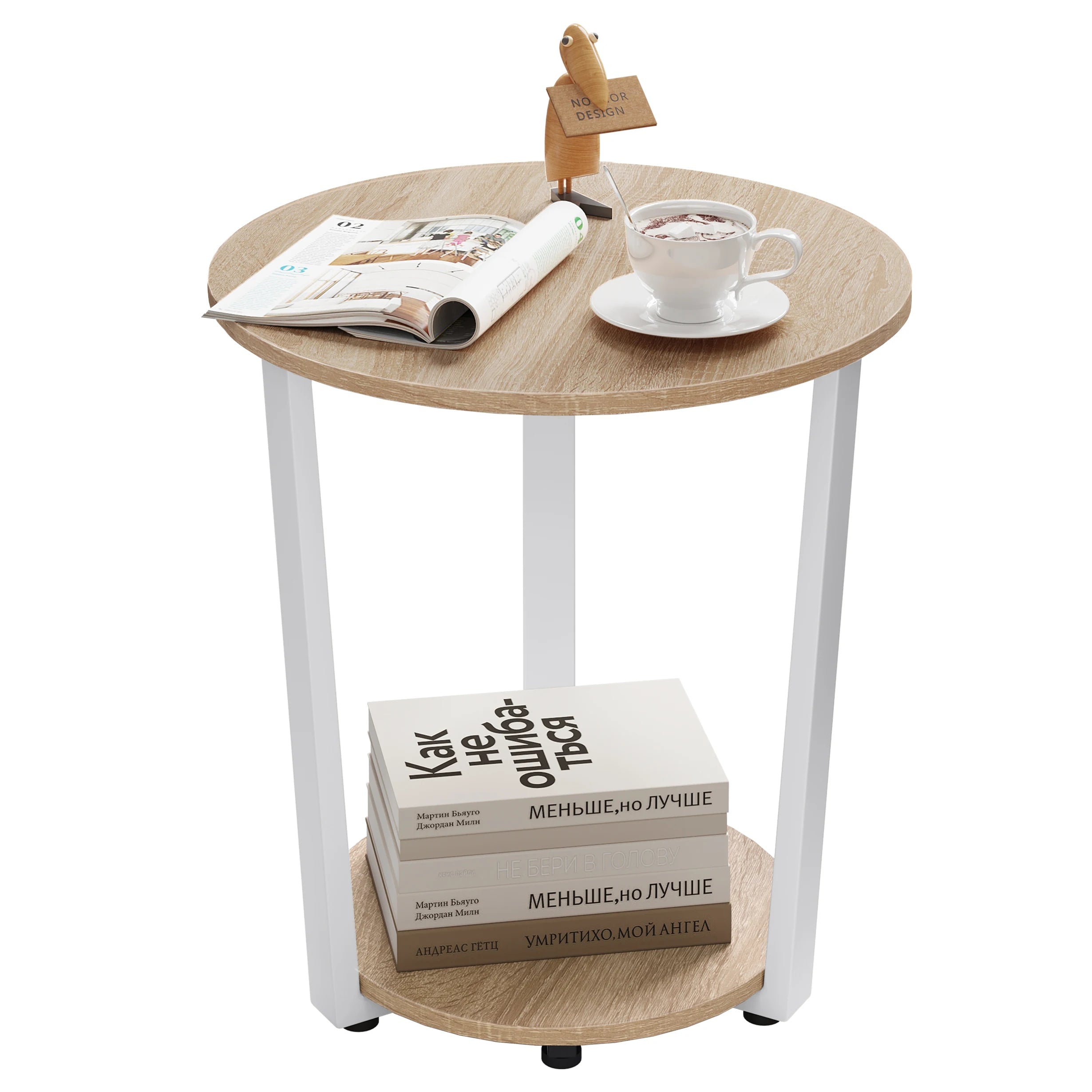WOLTU Round Coffee Table Modern Small Sofa  Couch Table with 2 Shelves Tea Desk Bedside Table for Living Room Bedroom Home