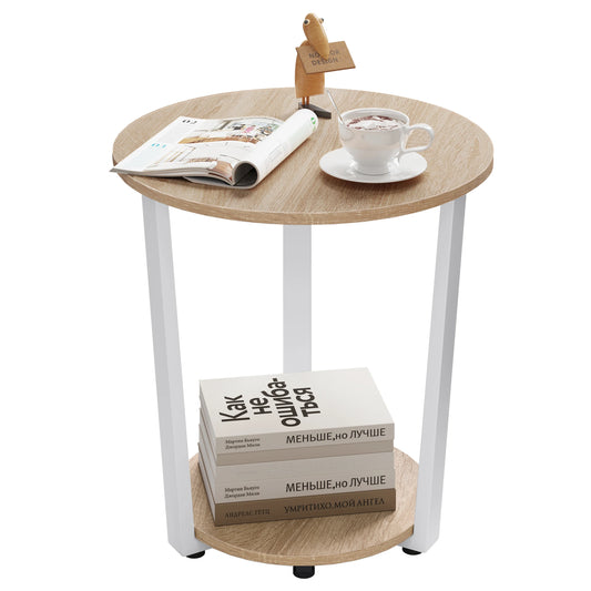 WOLTU Round Coffee Table Modern Small Sofa  Couch Table with 2 Shelves Tea Desk Bedside Table for Living Room Bedroom Home