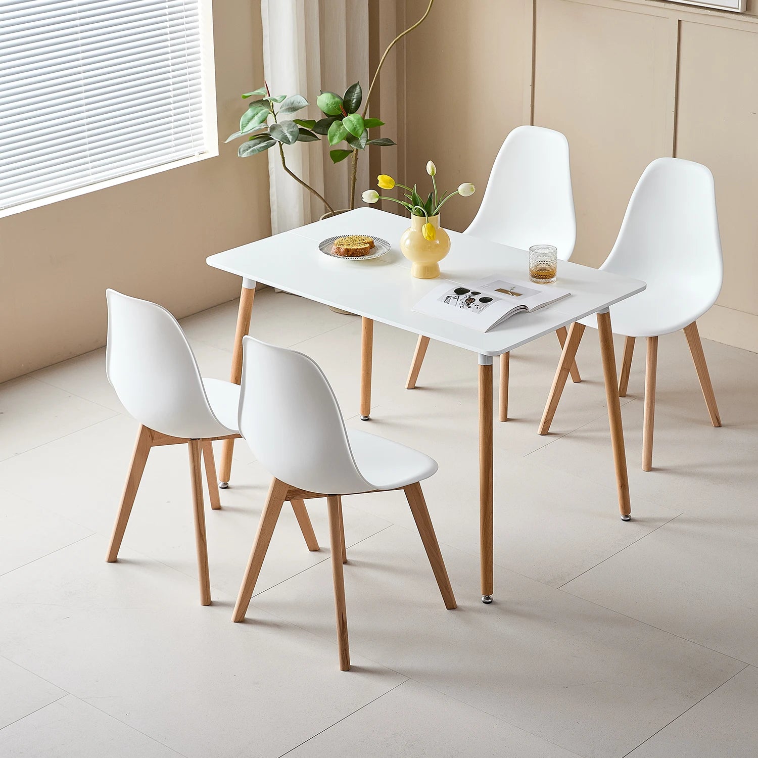 Chaise Dominique — finition blanche, bois, style nordique, rectangulaire