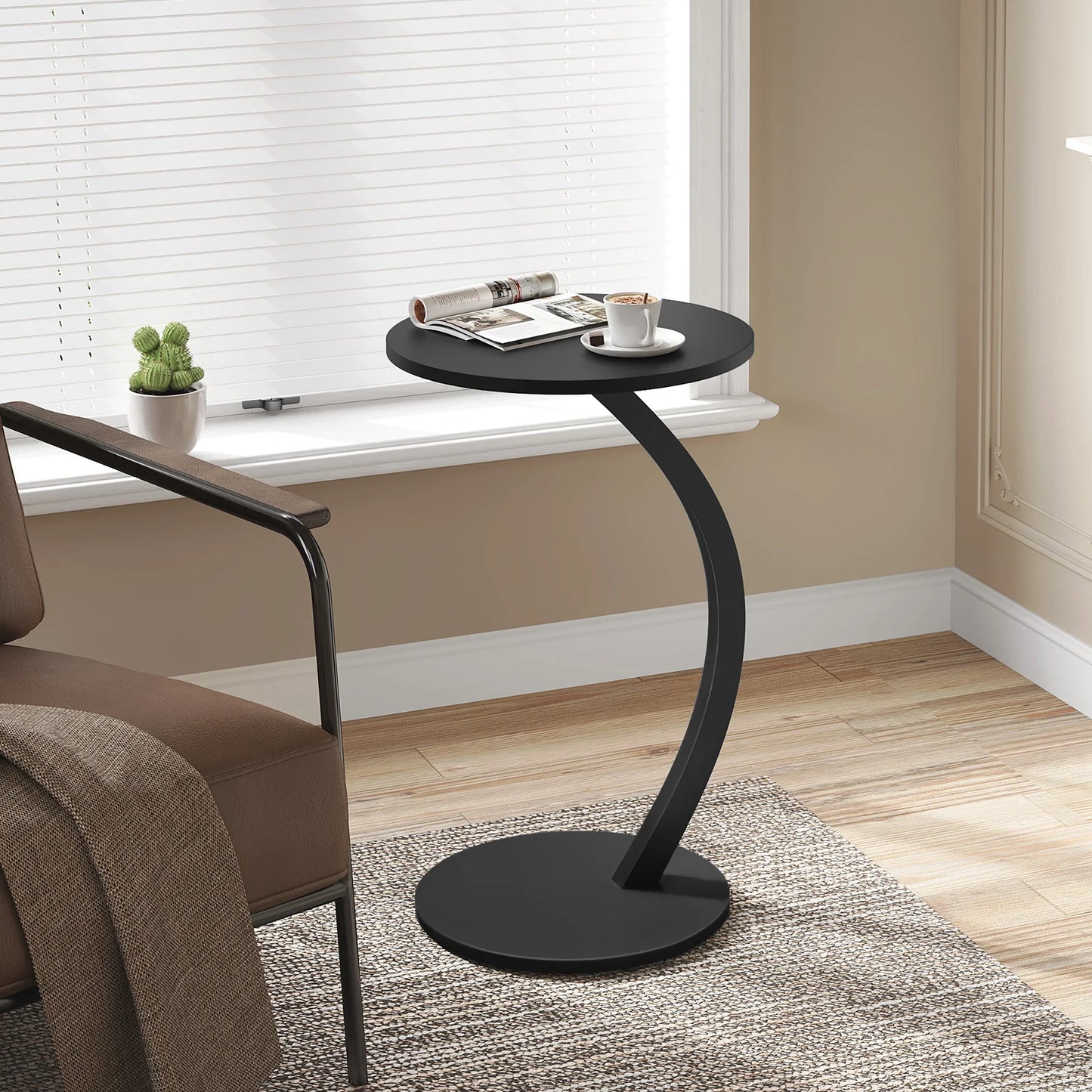 WOLTU C Shape Side Table Computer Tea Coffee Table Small Round Corner Sofa Table for Couch Bedroom Household