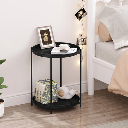 Round Coffee Table Sofa Small Side Table with 2 Removable Trays Bedside Table for Living Room Kitchen Bedroom  Home