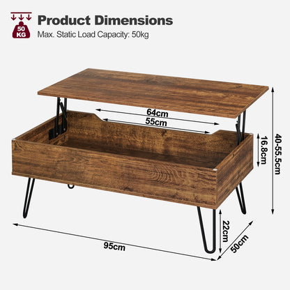 WOLTU Coffee Table with Hidden Storage Height-Adjustable Sofa Side Table Top  for Living Room Office Home Decor