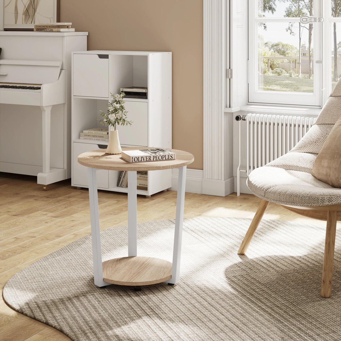 WOLTU Round Coffee Table Modern Small Sofa Table with 2 Shelves Tea Desk Bedside Table for Living Room Bedroom Couch Home