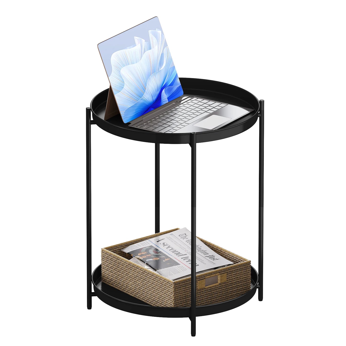 Round Coffee Table Sofa Small Side Table with 2 Removable Trays Bedside Table for Living Room Kitchen Bedroom  Home