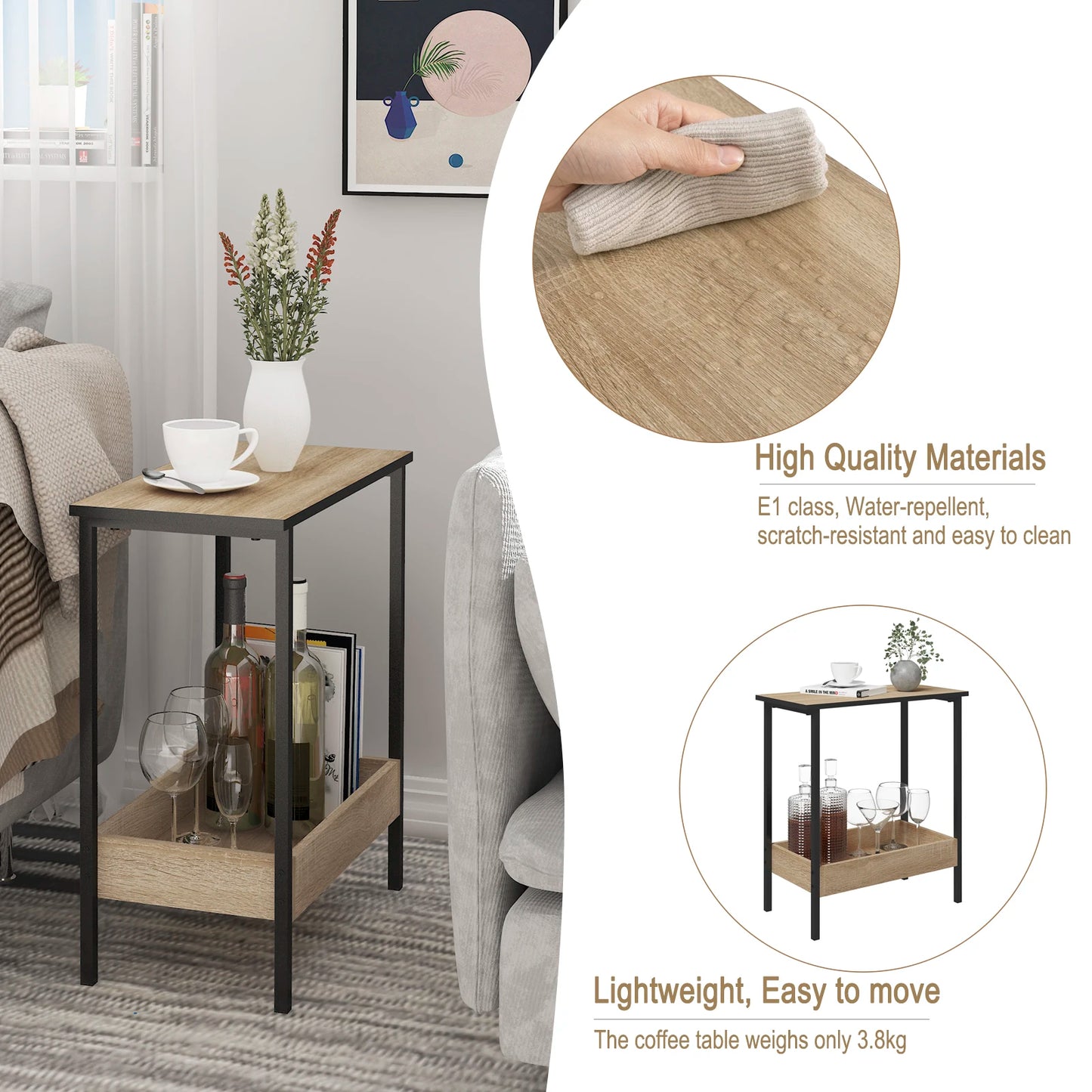 WOLTU Side Table Coffee Table with 2 Shelves Sofa Console Table with Storage Space for Living Room Living Room Cozy Corner