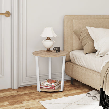 WOLTU Round Coffee Table Modern Small Sofa Table with 2 Shelves Tea Desk Bedside Table for Living Room Bedroom Couch Home