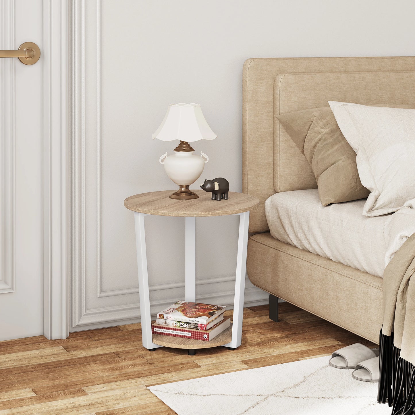 WOLTU Round Coffee Table Modern Small Sofa  Couch Table with 2 Shelves Tea Desk Bedside Table for Living Room Bedroom Home