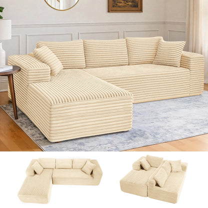 Canapé d'angle modulable Stella — tissu cordé scandinave, chaise longue réversible
