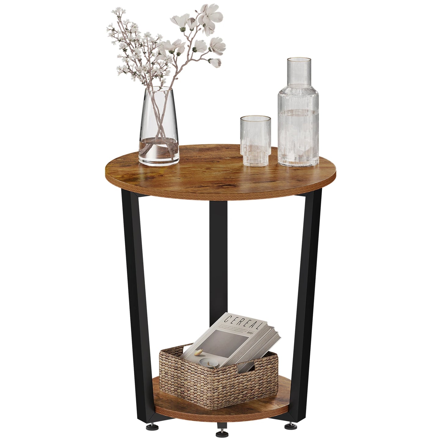 WOLTU Round Coffee Table Modern Small Sofa  Couch Table with 2 Shelves Tea Desk Bedside Table for Living Room Bedroom Home