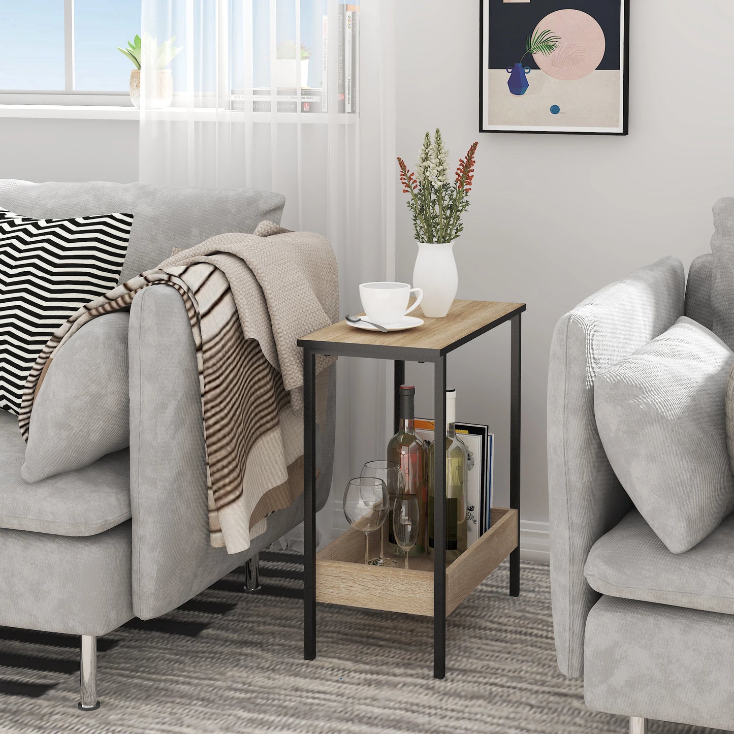 WOLTU Side Table Coffee Table with 2 Shelves Sofa Console Table with Storage Space for Living Room Living Room Cozy Corner