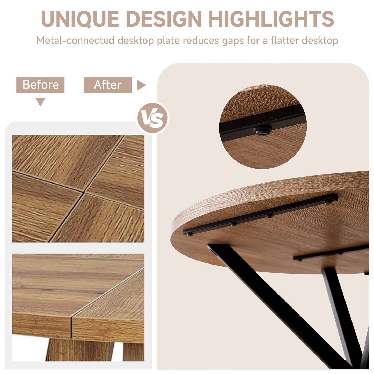 Bureau Odile — bois massif, style nordique, ronde