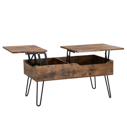 WOLTU Living Room Sofa Table Double Lifting Plate Coffee Table Height-Adjustable Pull-Out Coffee Table Separate Hidden Storage