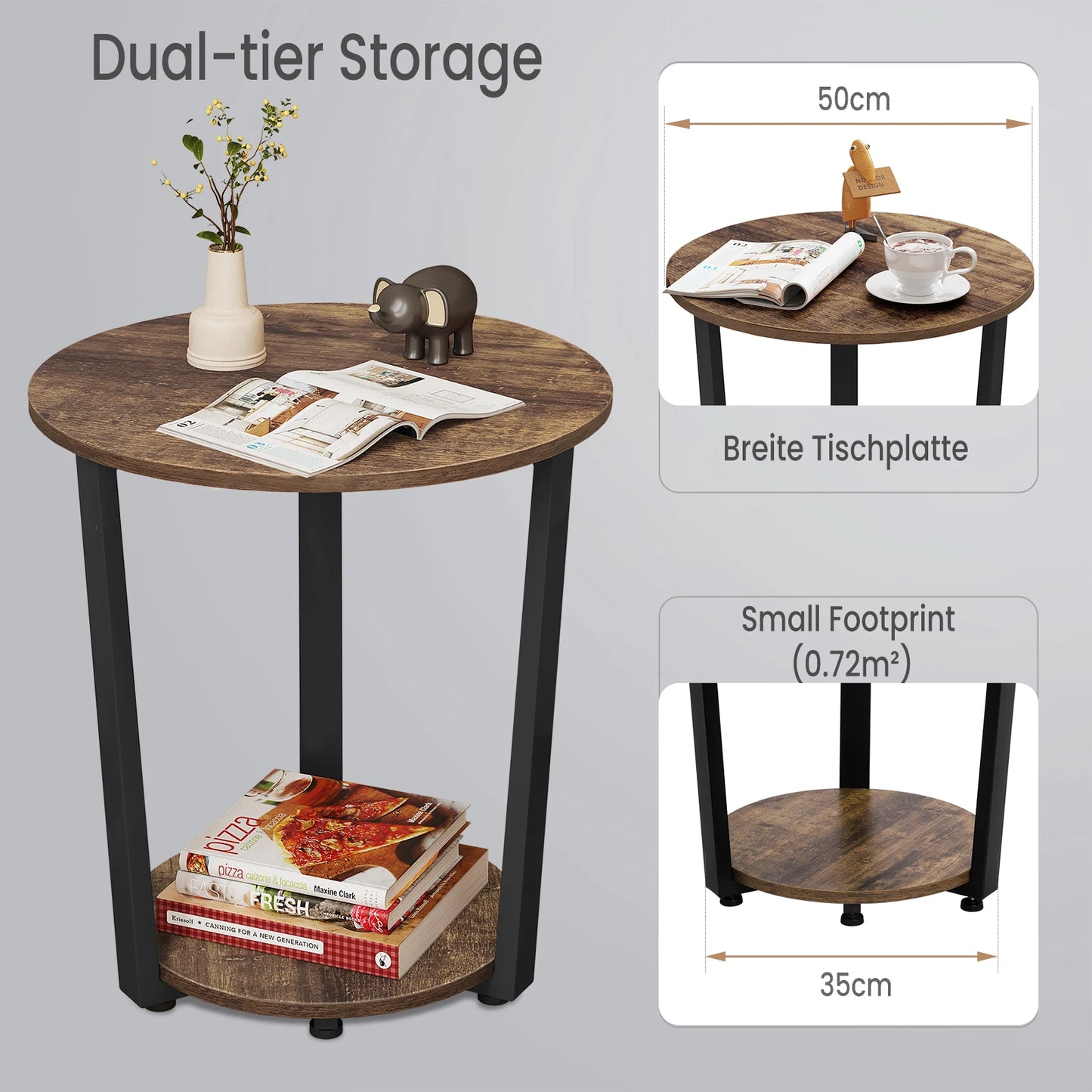 WOLTU Round Coffee Table Modern Small Sofa Table with 2 Shelves Tea Desk Bedside Table for Living Room Bedroom Couch Home