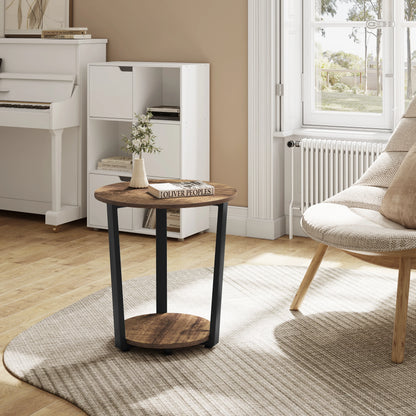 WOLTU Round Coffee Table Modern Small Sofa Table with 2 Shelves Tea Desk Bedside Table for Living Room Bedroom Couch Home