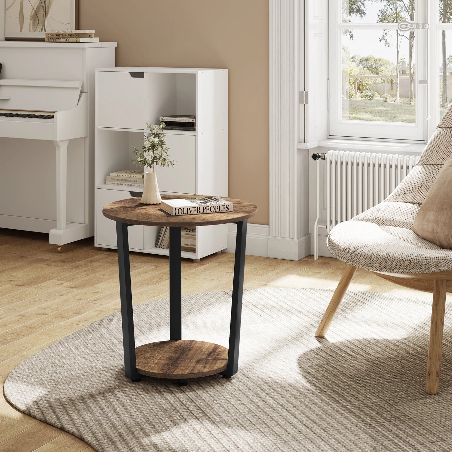 WOLTU Round Coffee Table Modern Small Sofa  Couch Table with 2 Shelves Tea Desk Bedside Table for Living Room Bedroom Home