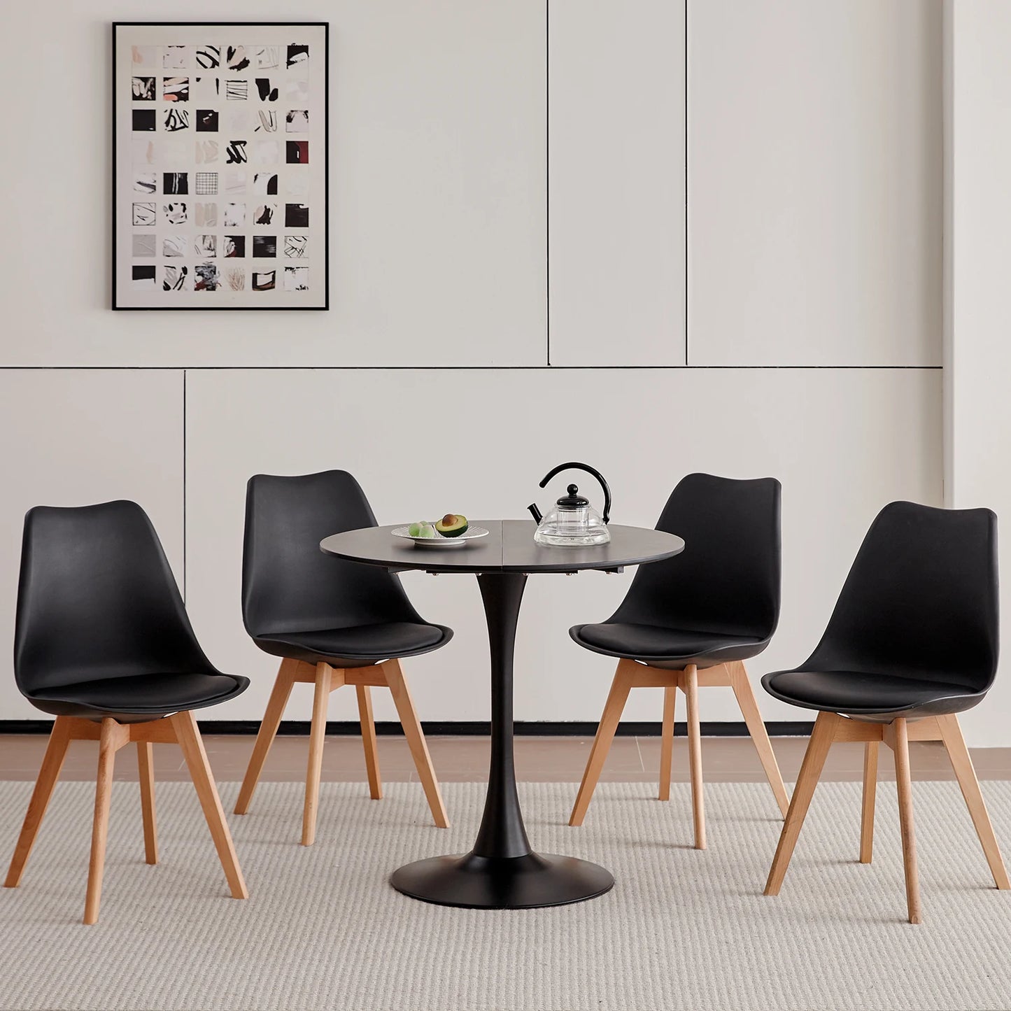 Table de salle à manger Odette — finition noir, design contemporain, ronde