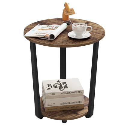 WOLTU Round Coffee Table Modern Small Sofa Table with 2 Shelves Tea Desk Bedside Table for Living Room Bedroom Couch Home