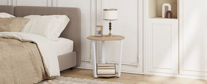 WOLTU Round Coffee Table Modern Small Sofa Table with 2 Shelves Tea Desk Bedside Table for Living Room Bedroom Couch Home
