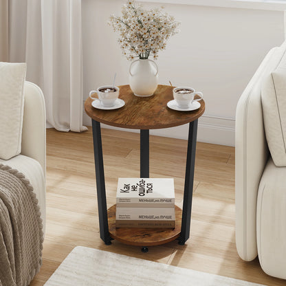 WOLTU Round Coffee Table Modern Small Sofa  Couch Table with 2 Shelves Tea Desk Bedside Table for Living Room Bedroom Home