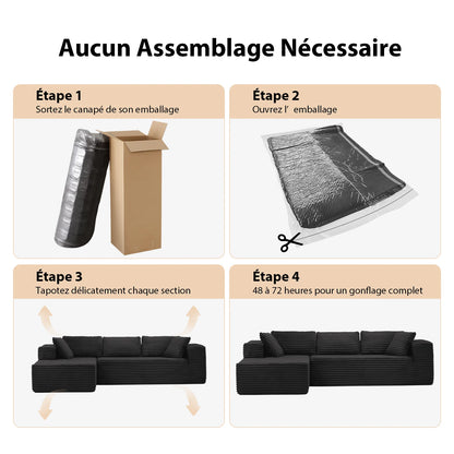 Canapé d'angle modulable Stella — tissu cordé scandinave, chaise longue réversible