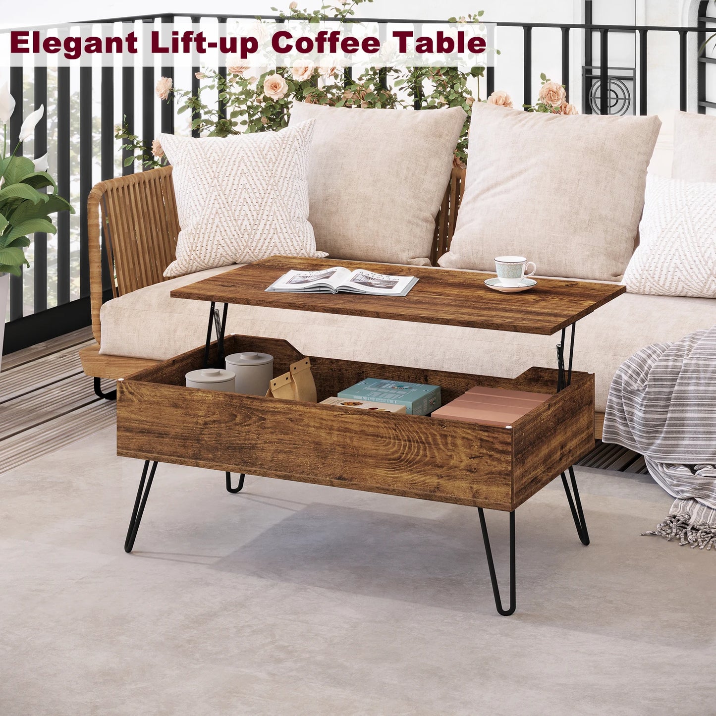 WOLTU Coffee Table with Hidden Storage Height-Adjustable Sofa Side Table Top  for Living Room Office Home Decor