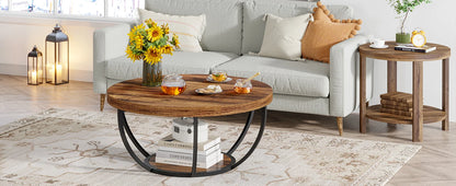 Table basse Marc — bois, style industriel, rangement intégré, 2 niveaux