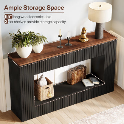 Console Damien — finition noir, bois, design contemporain, rangement intégré