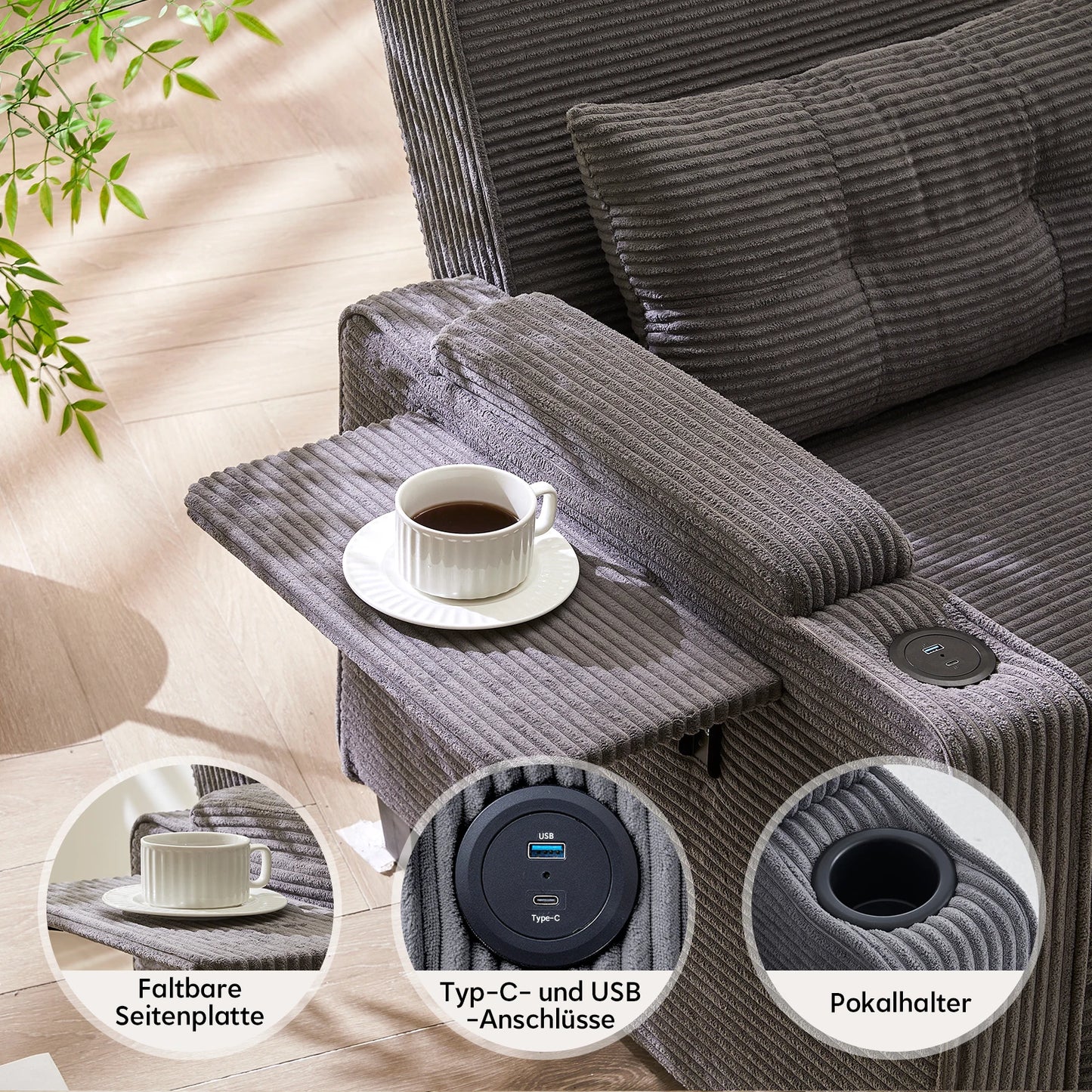 3-in-1 Single Sofa Bed with USB and Type-C, Adjustable Backrest TV Chair with Drink Holder and Armrest for Small Room Apartments