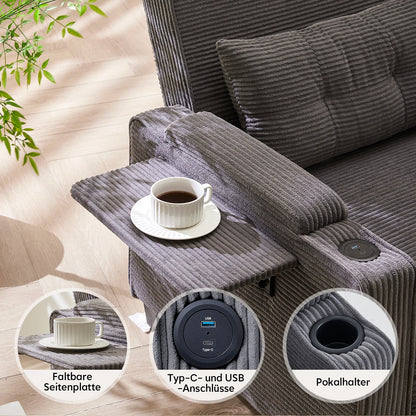 3-in-1 Single Sofa Bed with USB and Type-C, Adjustable Backrest TV Chair with Drink Holder and Armrest for Small Room Apartments