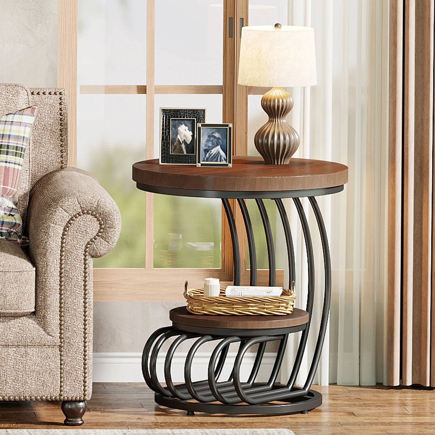 Table d'appoint Pénélope — finition dorée, marbre, design contemporain, rangement intégré