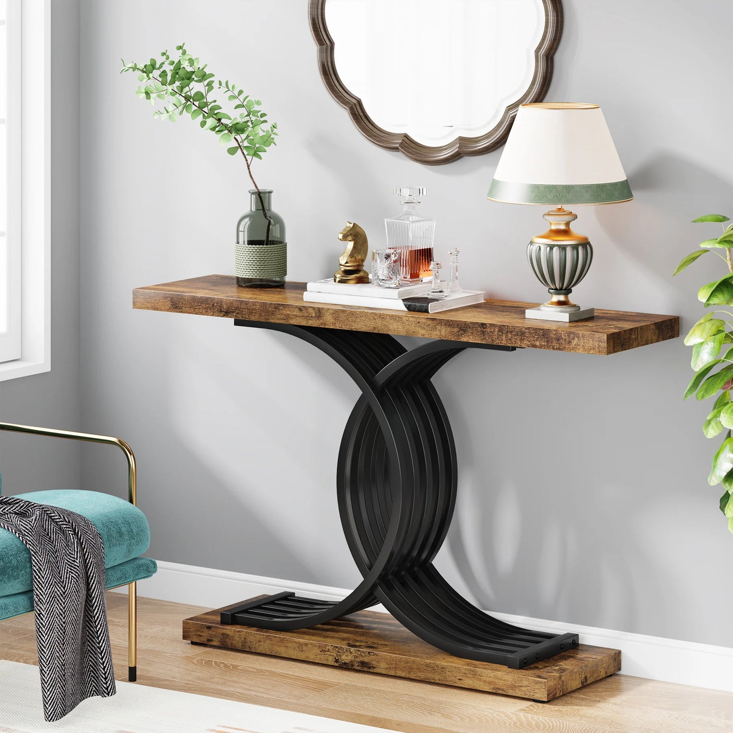 Console Axel — finition dorée, bois, marbre, métal