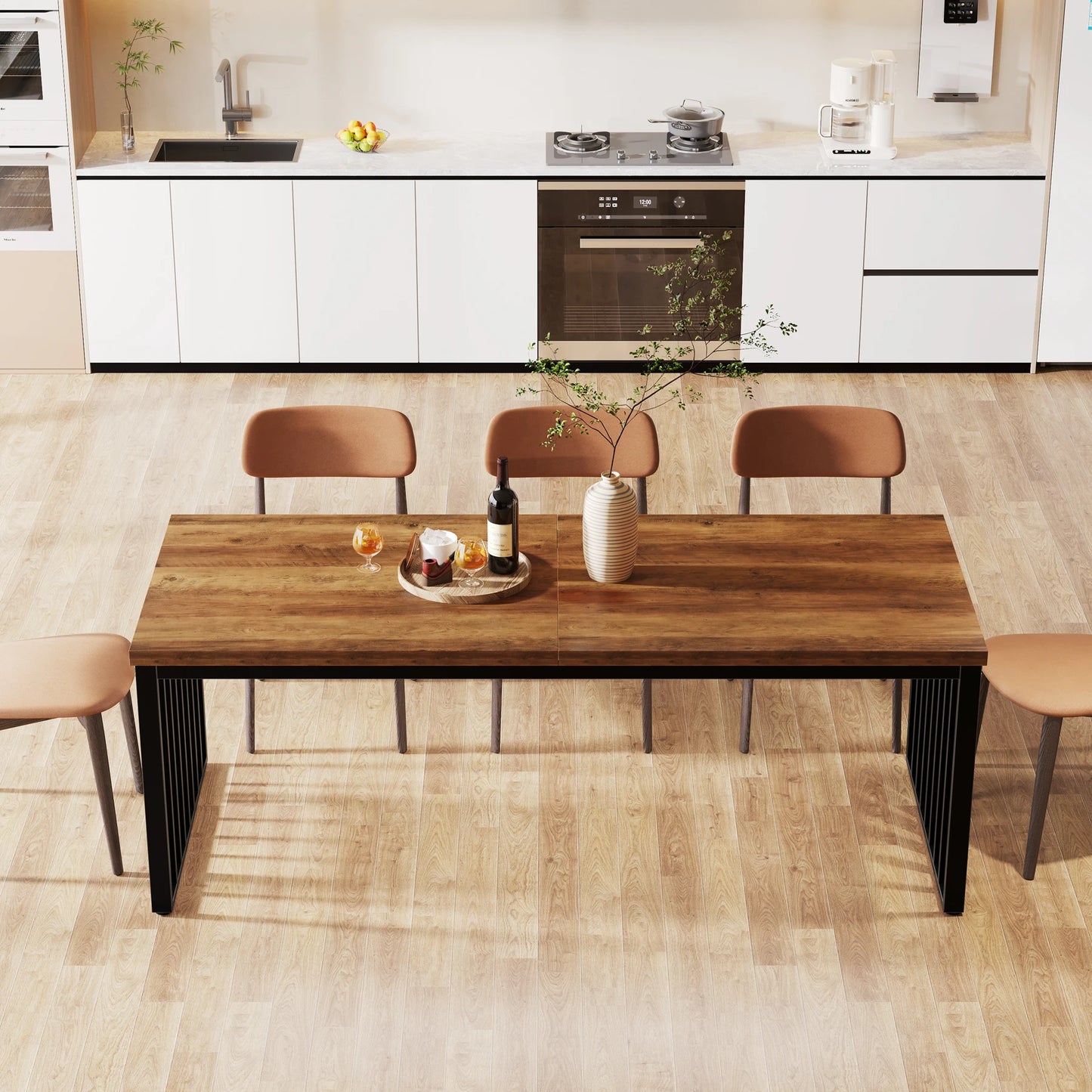 Table de salle à manger Michel — bois, métal, style industriel, rectangulaire