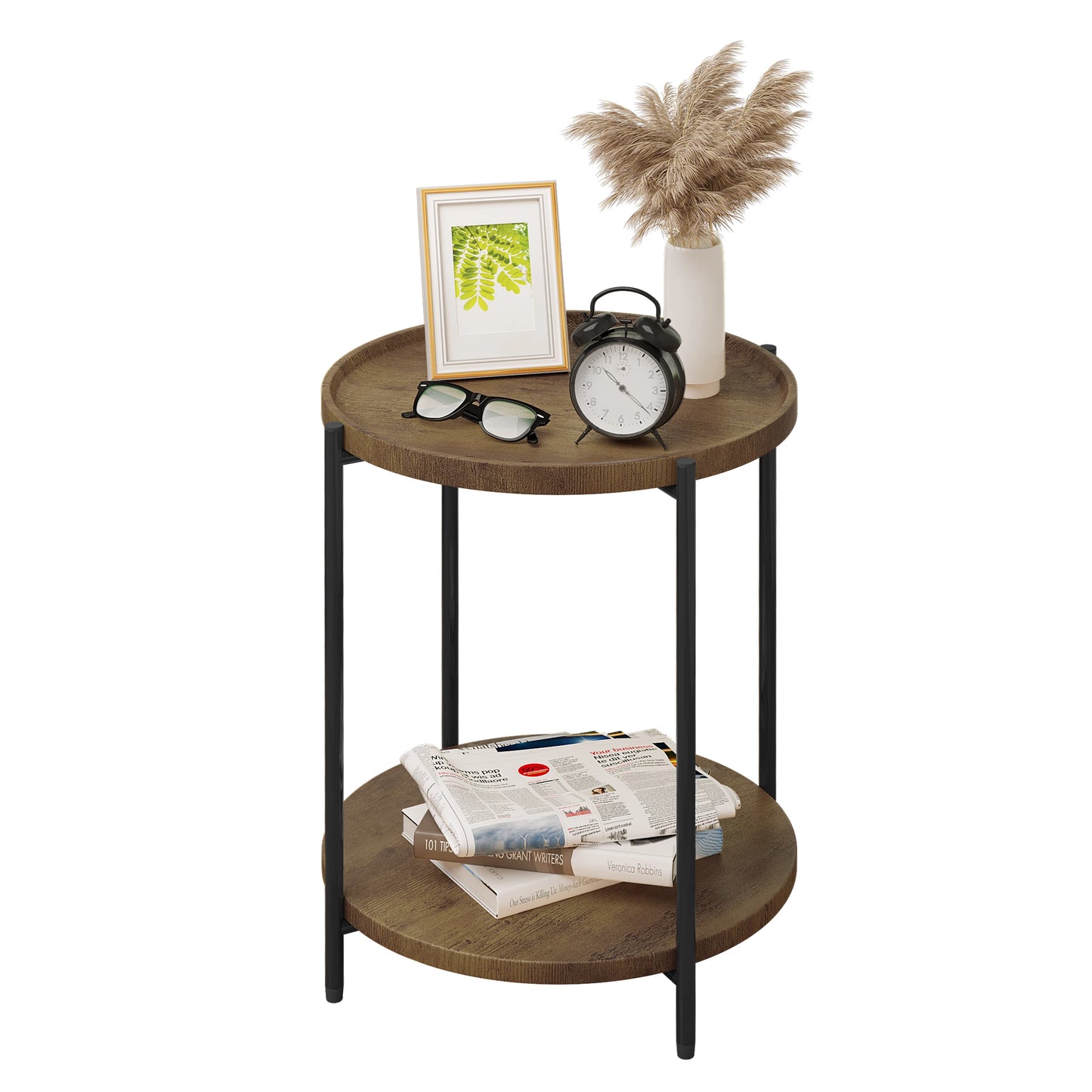 WOLTU Round Coffee Table with 2 Shelves Removable Table Top Sofa Telephone Tea Bedside Table for Living Room Bedroom Home