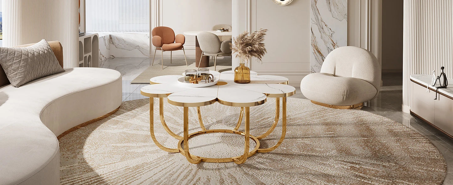 Table basse Tatiana — finition dorée, marbre