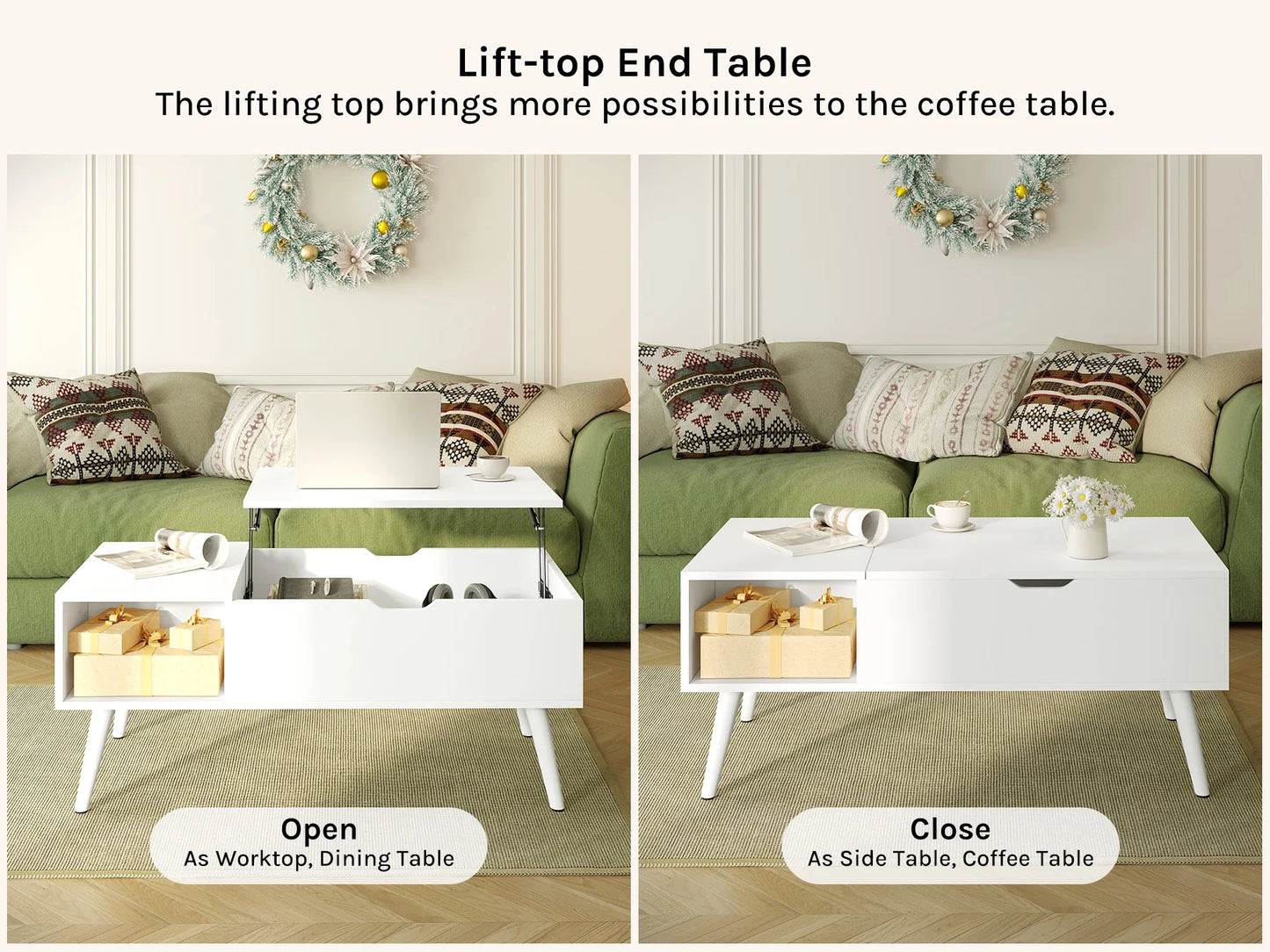 WOLTU Height-Adjustable Coffee Table Living Room Coffee Table with Hidden Storage Lifting Board Folding Table for Side and Sofa