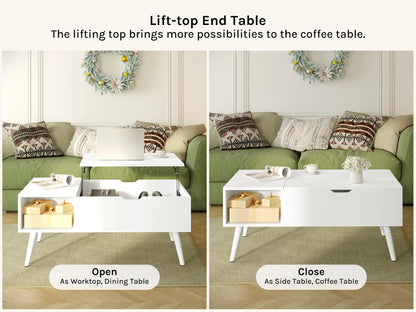 WOLTU Height-Adjustable Coffee Table Living Room Coffee Table with Hidden Storage Lifting Board Folding Table for Side and Sofa
