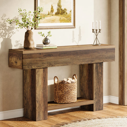 Console Ophélie — bois, style rustique, rangement intégré, 2 niveaux