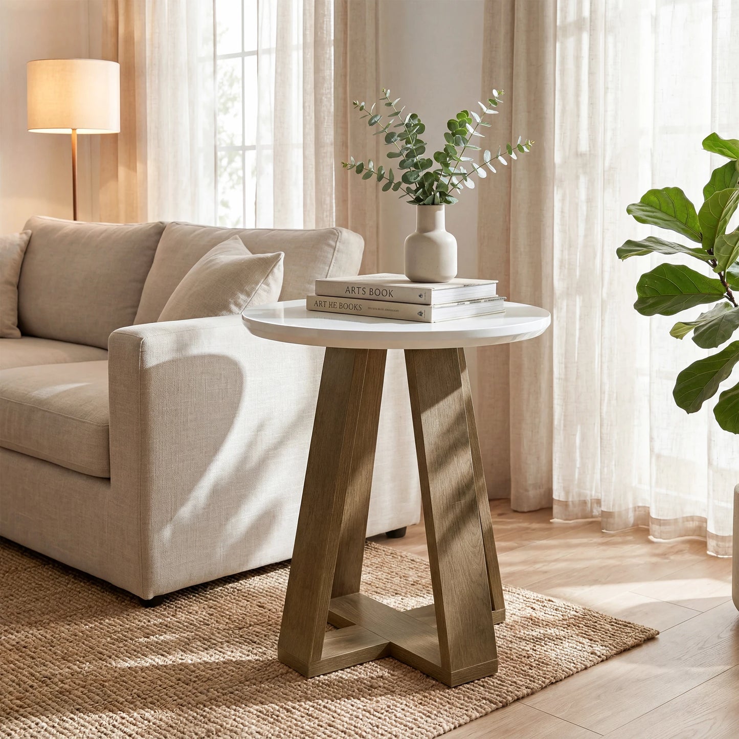 Table d'appoint Bertrand — finition blanche, design contemporain, ronde