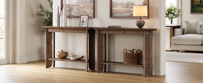 Console Inès — finition noyer, bois massif, design contemporain, 2 niveaux