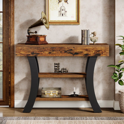 Console Valérie — style rustique, rangement intégré, 3 niveaux, étagères ouvertes