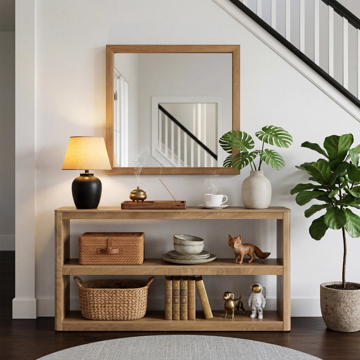 Console Élise — design contemporain, rangement intégré, étagères ouvertes