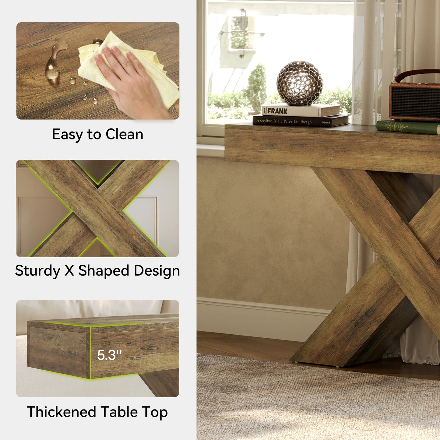 Console Rémi — finition marron, style rustique