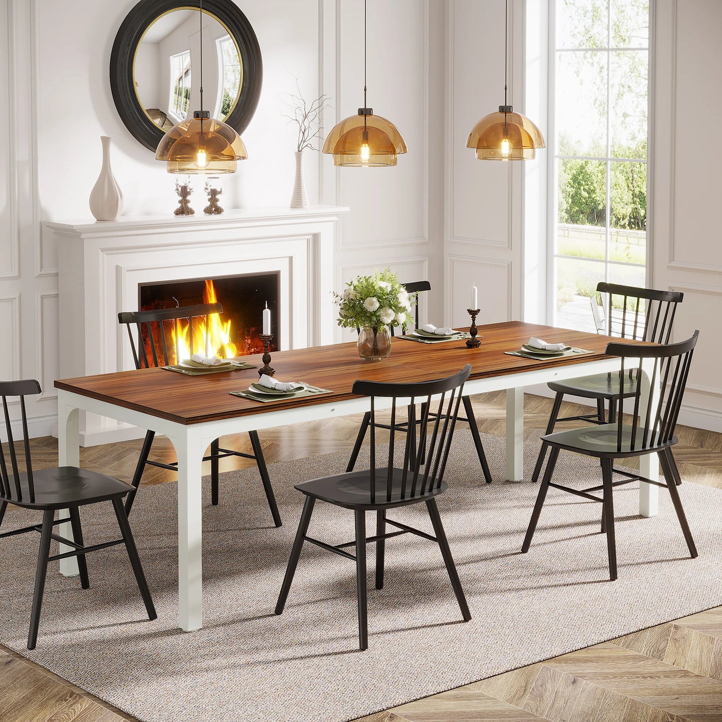 Table de salle à manger Émilie — bois, style industriel, rectangulaire
