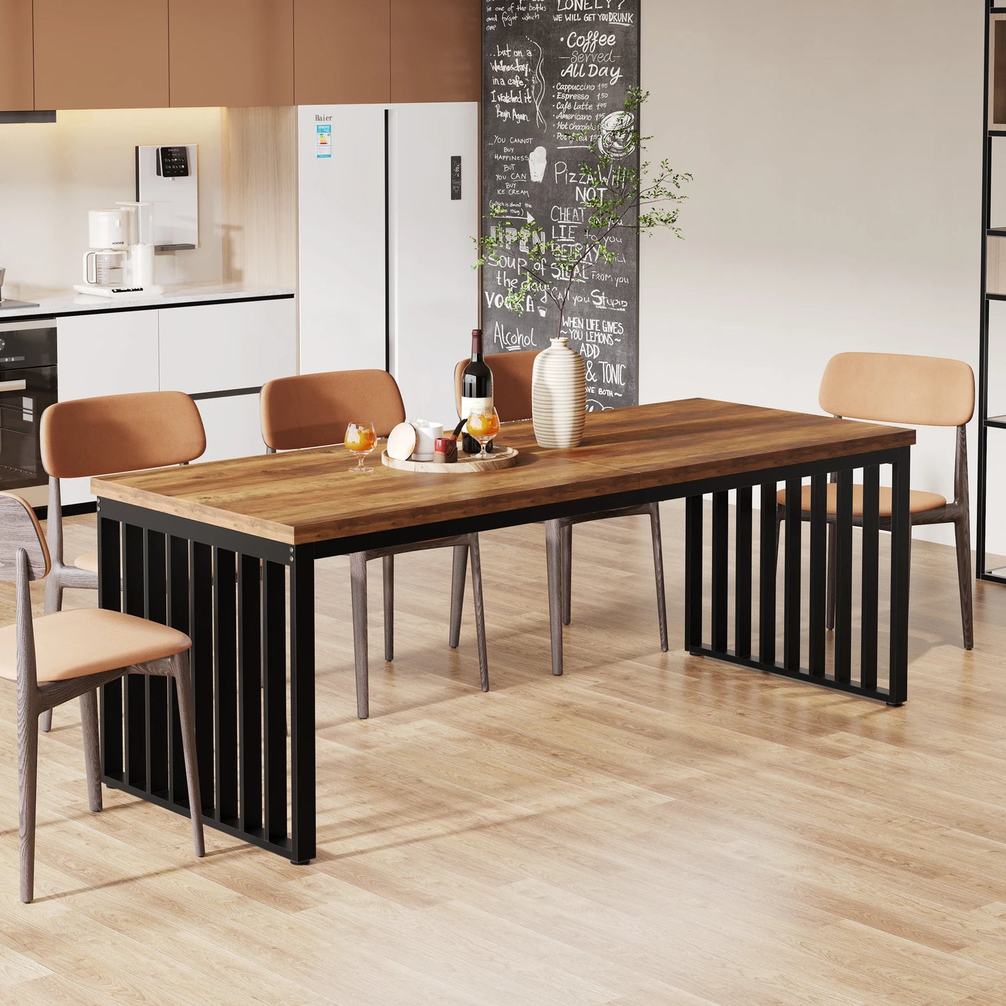 Table de salle à manger Michel — bois, métal, style industriel, rectangulaire