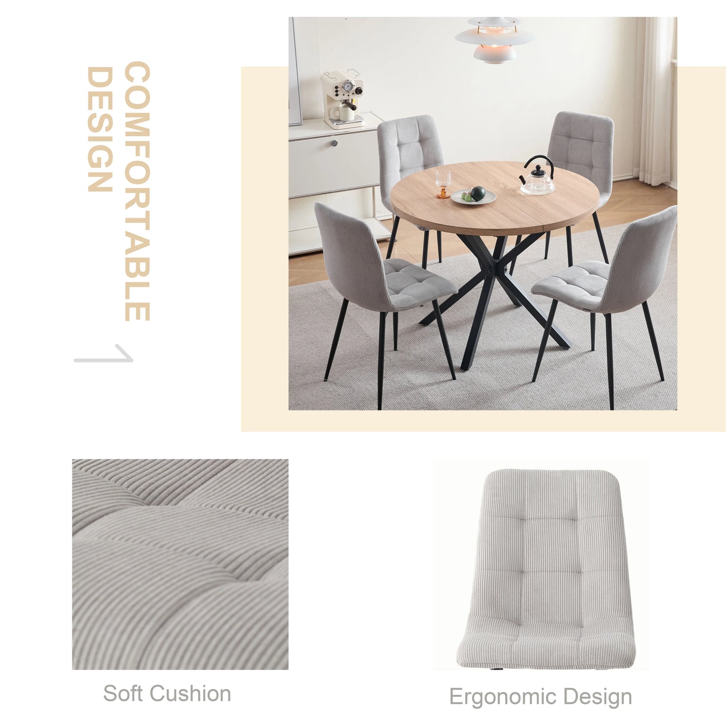 Chaise Perrine — velours, métal, design contemporain, lot de 6
