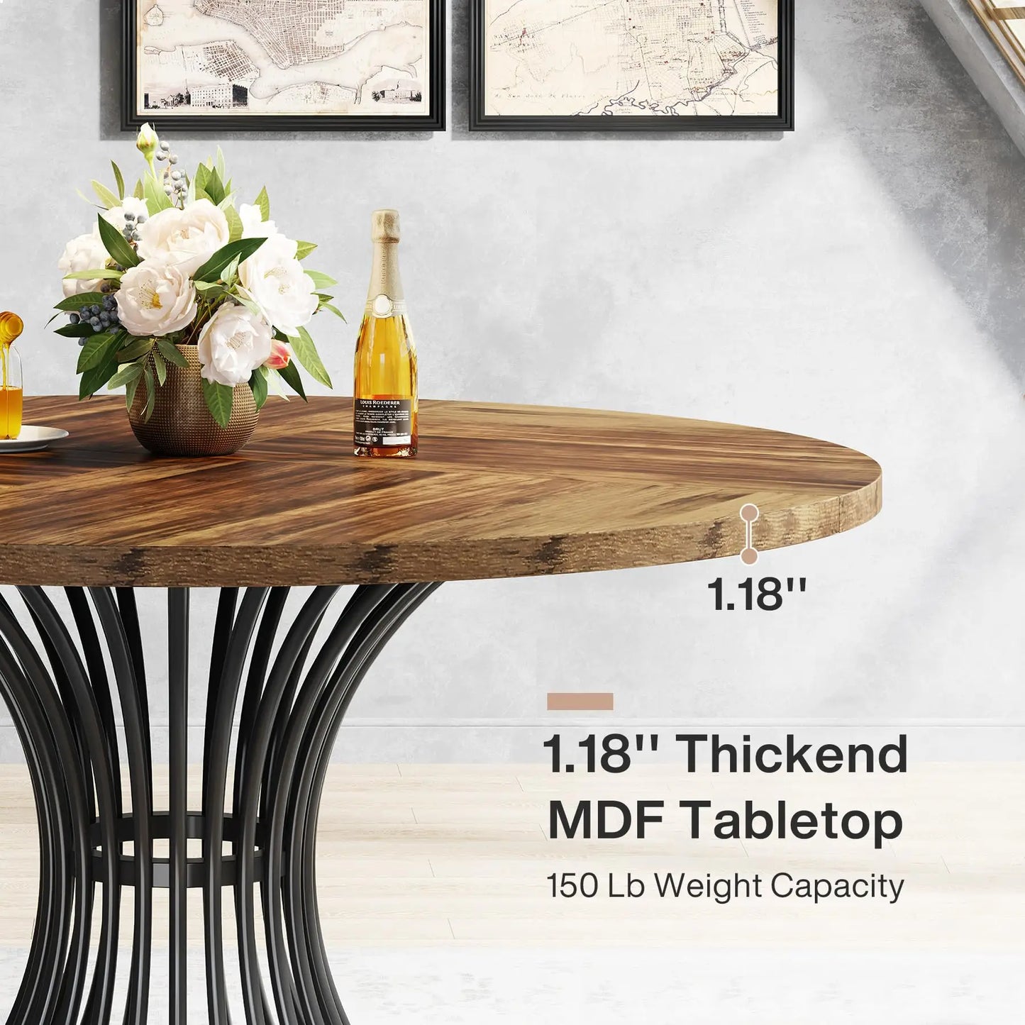 Table de salle à manger Yolande — métal, style industriel, ronde