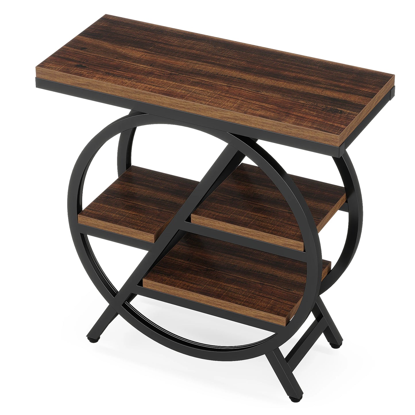 Table d'appoint André — bois, métal, rangement intégré, 3 niveaux