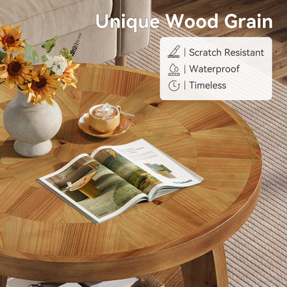 Table basse Yvonne — finition marron, bois massif, rangement intégré, 2 niveaux