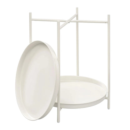 WOLTU Round Coffee Table with Storage Space 2 Removable Trays Metal Sofa Table for Living Room Modern Bedside Table for Bedroom