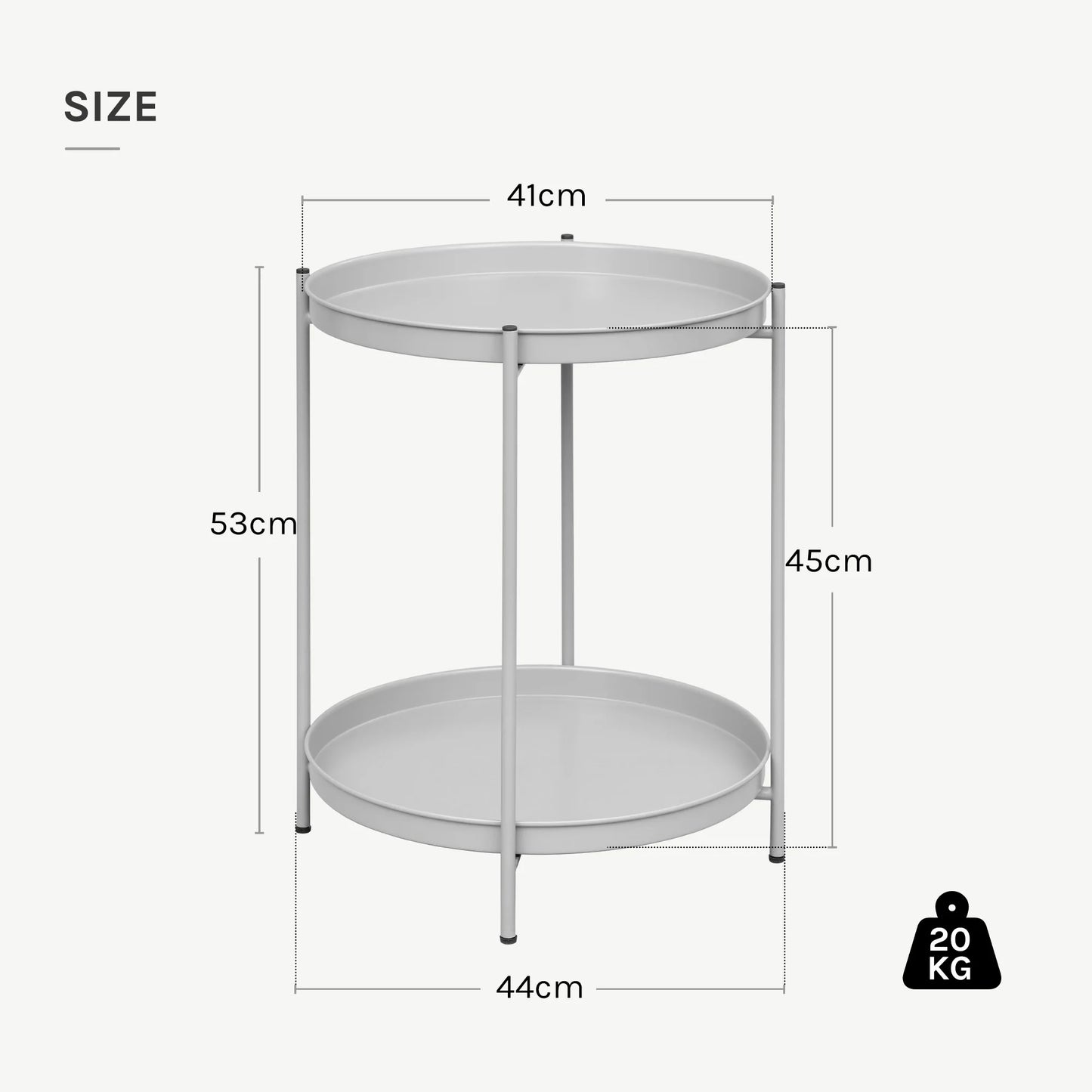 WOLTU Round Coffee Table with Storage Space 2 Removable Trays Metal Sofa Table for Living Room Modern Bedside Table for Bedroom